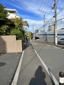 along the railroad tracks